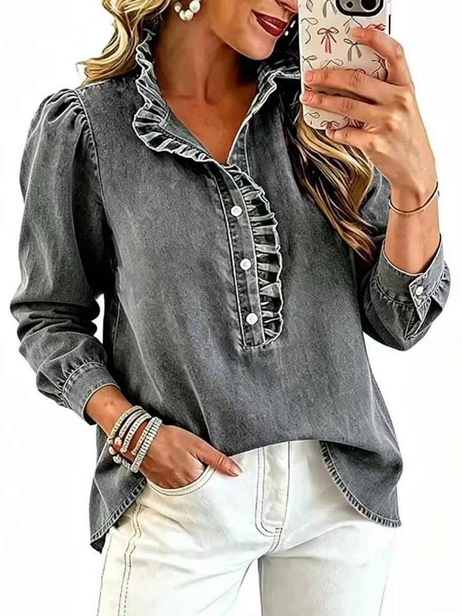 Casual Ruffled Denim Shirt