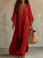 Cozy And Romantic Patchwork Lace And Chiffon Maxi Dress