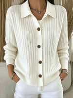 Cozy Vibrant Blue Ribbed Collared Button-down Cardigan Sweater