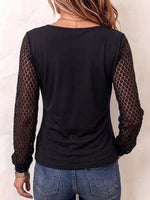 Women's Solid Color V-neck Long Sleeve Casual Loose Lace Patchwork Top