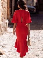 Elegant V-neck Fishtail Midi Dress For Parties And Evenings