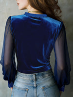 Stylish And Cozy Slim-fit Velvet Top With Lace Paneling
