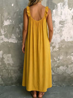 Women's Solid Color Square-neck Sleeveless Casual Loose Cotton-linen Dress
