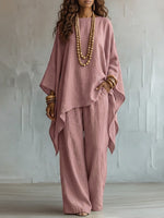 Loose-fit Casual Cotton-linen Blend Top And Trousers Two-piece Set