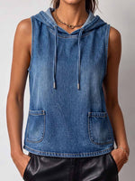 Women's Sleeveless Casual Loose Hooded Denim Top