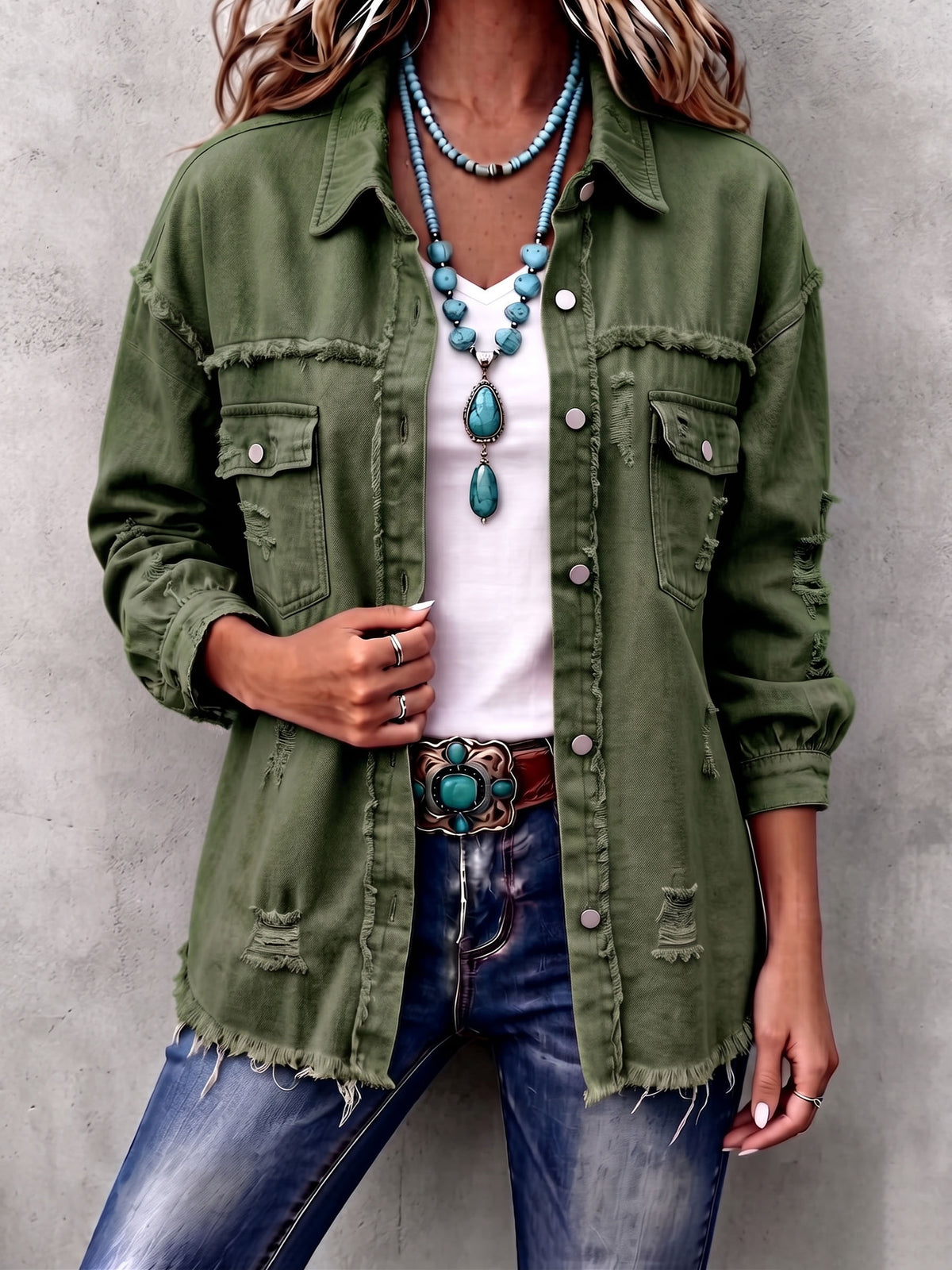 Casual Distressed Raw Edge Denim Jacket