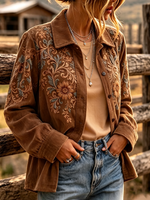 Retro Vibrant Floral Corduroy Shirt Jacket