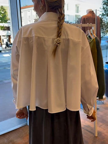 Elegant Pleated White Shirt And Grey Skirt Set