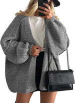 Long Lantern Sleeve Knit Open Front Lightweight Sweater