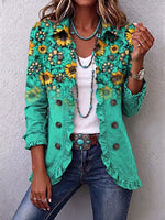 Teal Sunflower Bohemian Ruffled Jacket
