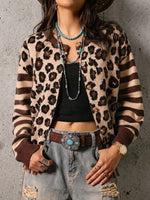 Leopard Stripe Spliced Western‑style Knit Cardigan