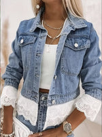 Romantic Eyelet Lace Trim Denim Jacket