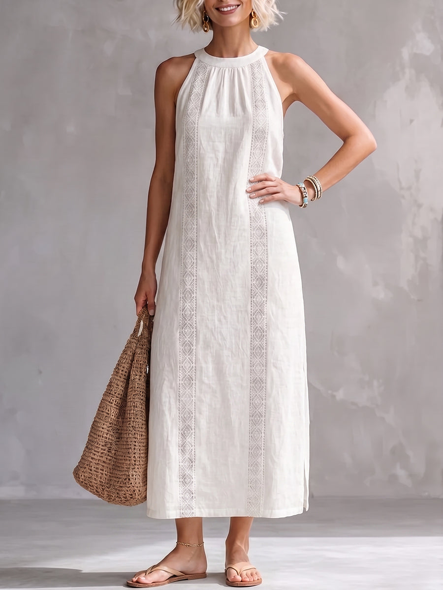 Retro Cozy Lace Minimalist Linen Dress