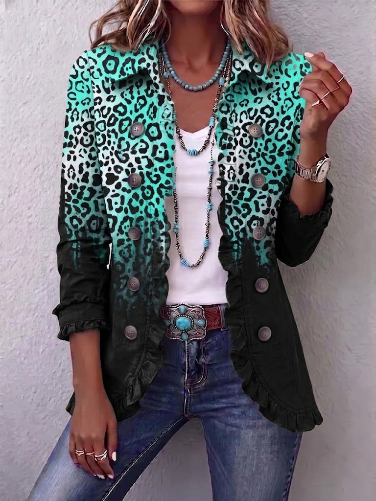 Ombré Leopard-print Ruffled Linen And Cotton Jacket