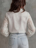 Long-sleeve Collared Work Shirt With Lace-spliced cutout Detailing