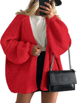 Long Lantern Sleeve Knit Open Front Lightweight Sweater