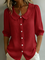 Retro Peter Pan Collar Button-up Cotton Shirt