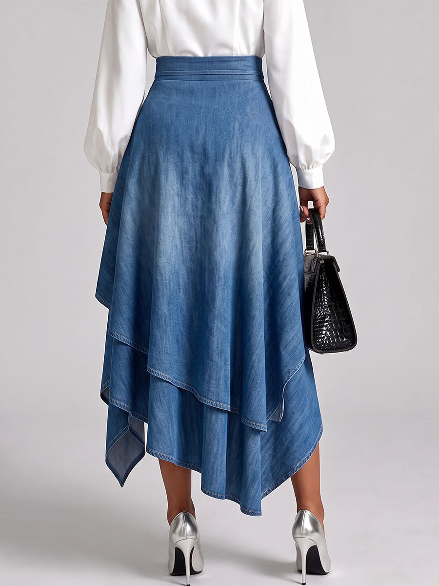 Women's High-waisted Casual Loose Irregular A-line Denim Skirt