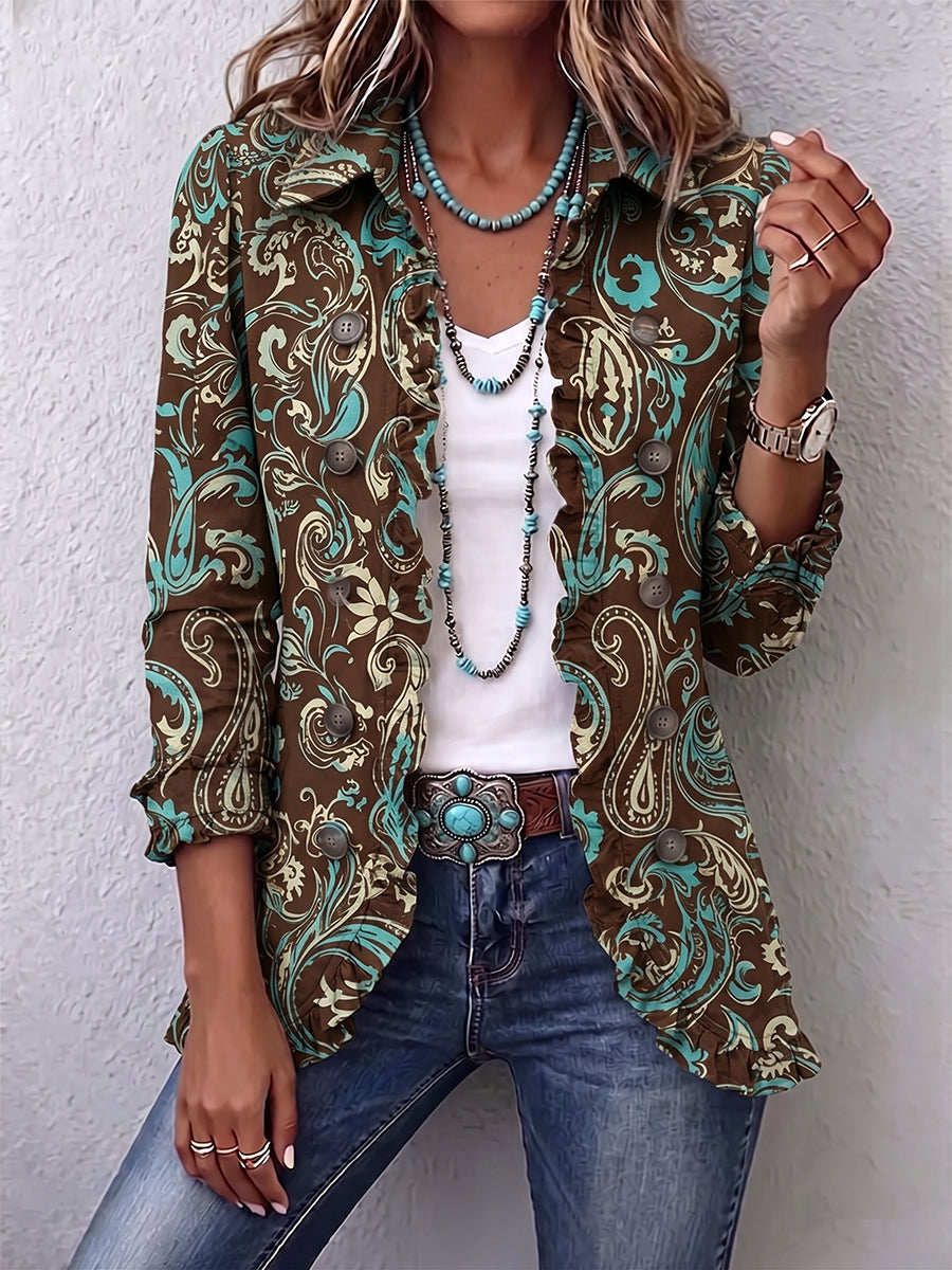 Bohemian Botanical Ruffled Statement Jacket