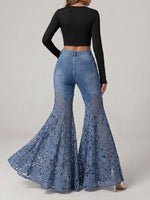 Elegant And Romantic Patchwork Lace Flare Jeans