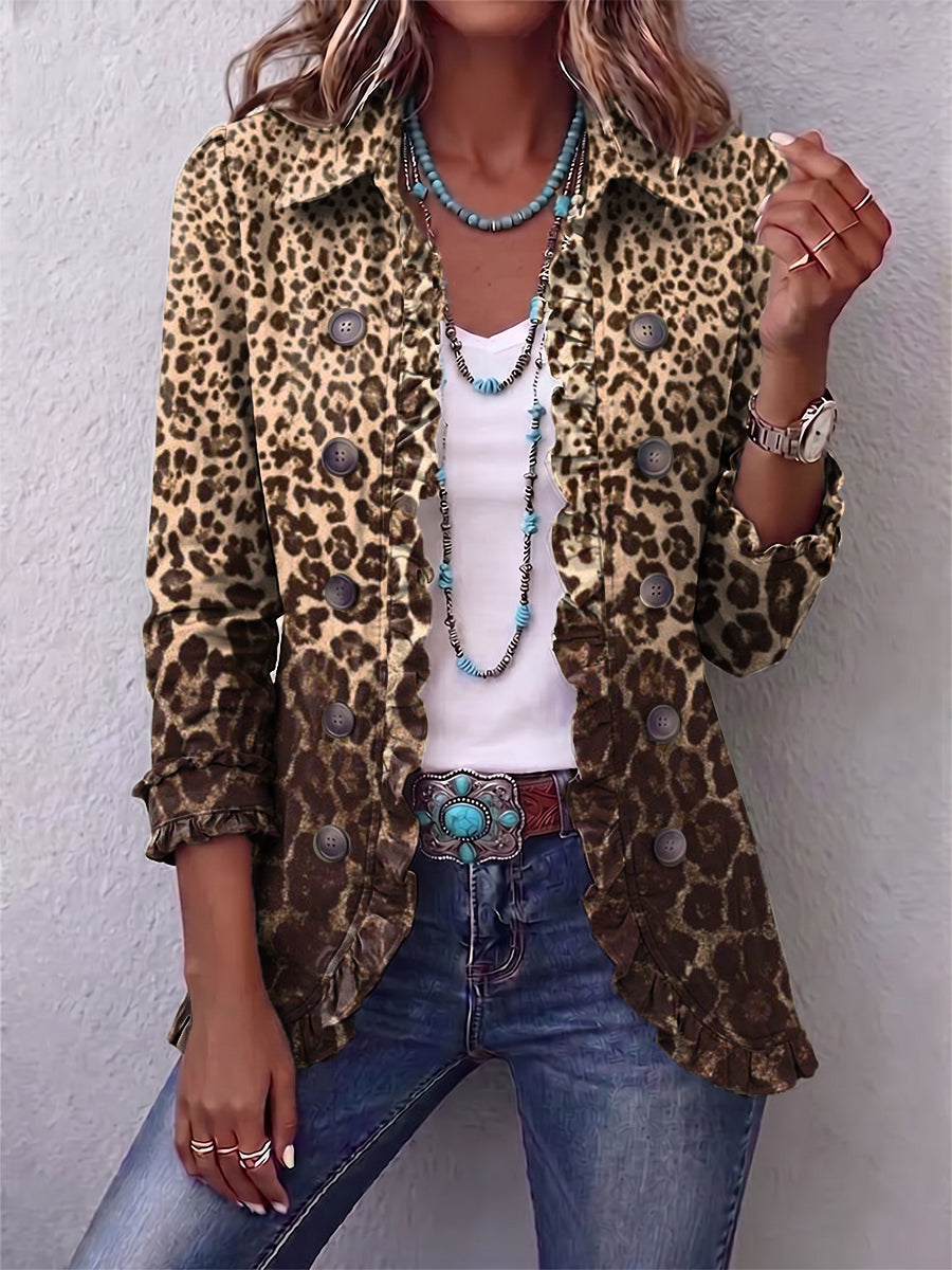 Leopard-print Ruffled Linen And Cotton Jacket