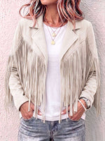 Women's Solid Color Lapel Long-sleeved Casual Loose Tassel Jacket