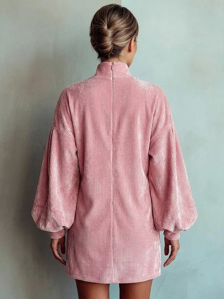 Loose And Cozy Corduroy Lantern-sleeve Mini Dress