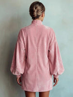 Loose And Cozy Corduroy Lantern-sleeve Mini Dress