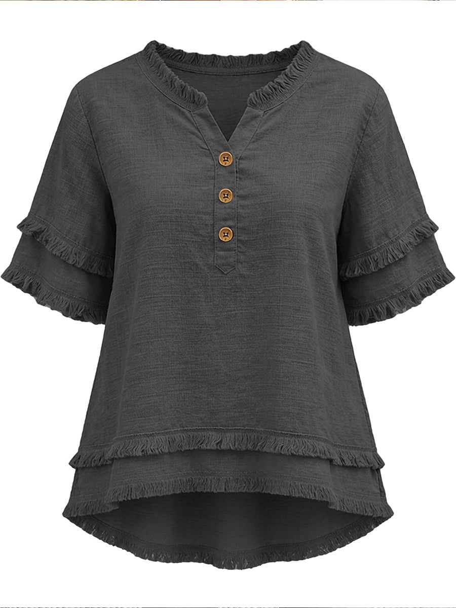 Casual Raw-edge Linen And Cotton Shirt