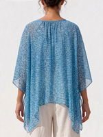 Loose-fitting Chiffon Top With Leopard Print, Round Neck, Gathered Chest Detail, And Batwing Sleeves