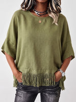 Casual Bohemian Fringed Linen-blend Blouse