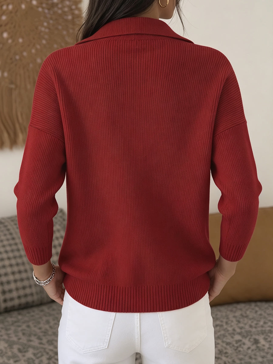 Romantic Red Ribbed Knit Heart-Button Cardigan