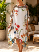 Elegant Floral Print Casual Boho Vacation Resort Kaftan Dress