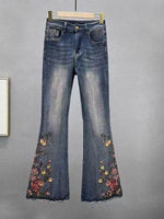Casual Floral Embroidery Flared Jeans