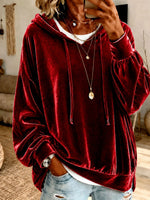 Luxurious Crushed Velvet Hoodie – Drawstring Detail & Relaxed Balloon Sleeves