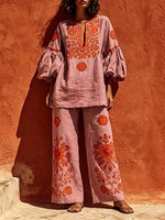 Loose And Cozy Linen-cotton Tunic And Trousers Two-piece Set