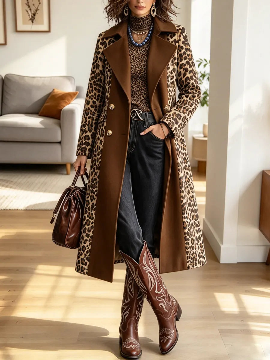 Vintage Chic Leopard Pattern Art Casual Stylish Long Sleeve Coat