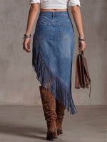 Women's High-Waisted Casual Loose Denim Fringe Skirt