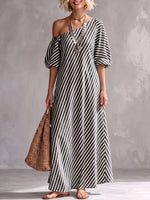 Elegant And Classic Striped Off-shoulder Maxi Dress