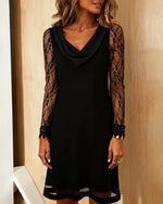 Elegant Cowl Neck Cotton-blend Dress With Lace Inserts