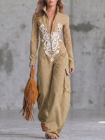 Boho-chic Stripe Linen Wide-Leg Jumpsuit