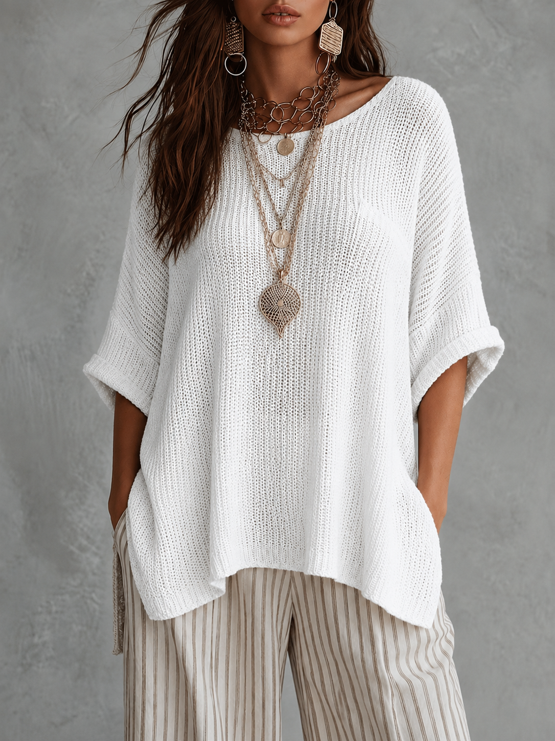 Comfortable And Casual Cotton Knit Pullover