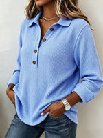 Cozy Casual Lapel Collar Waffle Knit Pullover