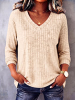 Casual Cozy V-neck Ribbed Knit Top