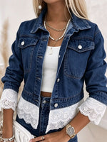 Romantic Eyelet Lace Trim Denim Jacket