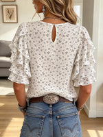 Vintage Floral Pattern Art Casual Stylish Short Sleeve Cotton Linen Shirt