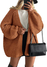 Long Lantern Sleeve Knit Open Front Lightweight Sweater