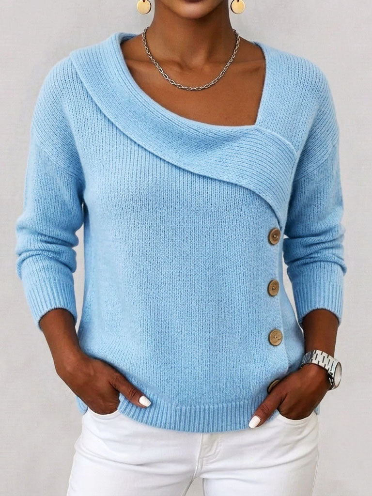 Elegant Asymmetrical Button-up Sweater