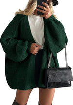 Long Lantern Sleeve Knit Open Front Lightweight Sweater