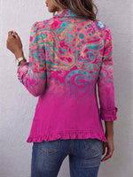 Paisley Gradient Print Linen-cotton Ruffled Jacket